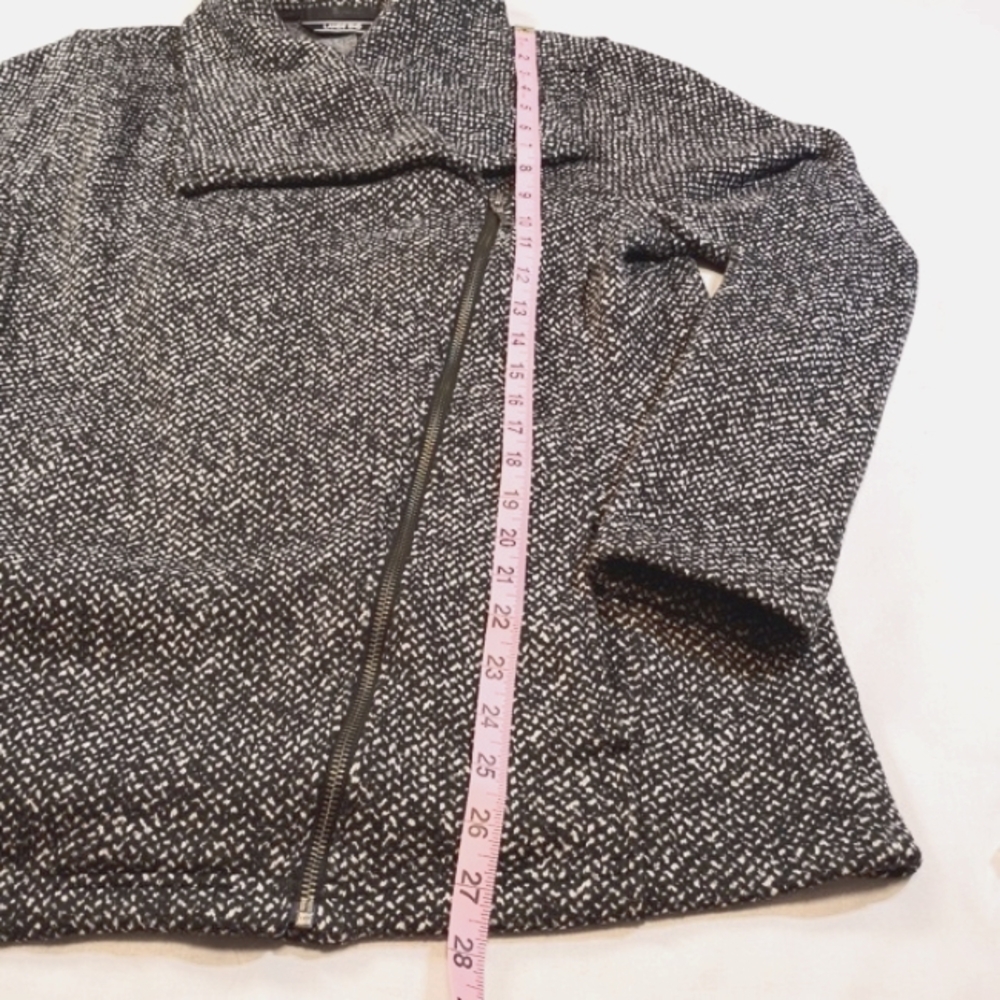 Lands End Side Zip Black And White Tweed Womens M Coat Office Whimsigoth Preppy - Picture 12 of 16